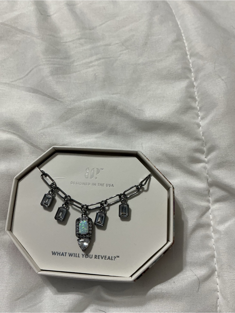 Opalescent Charm Pendant Necklace - Gunmetal Chain